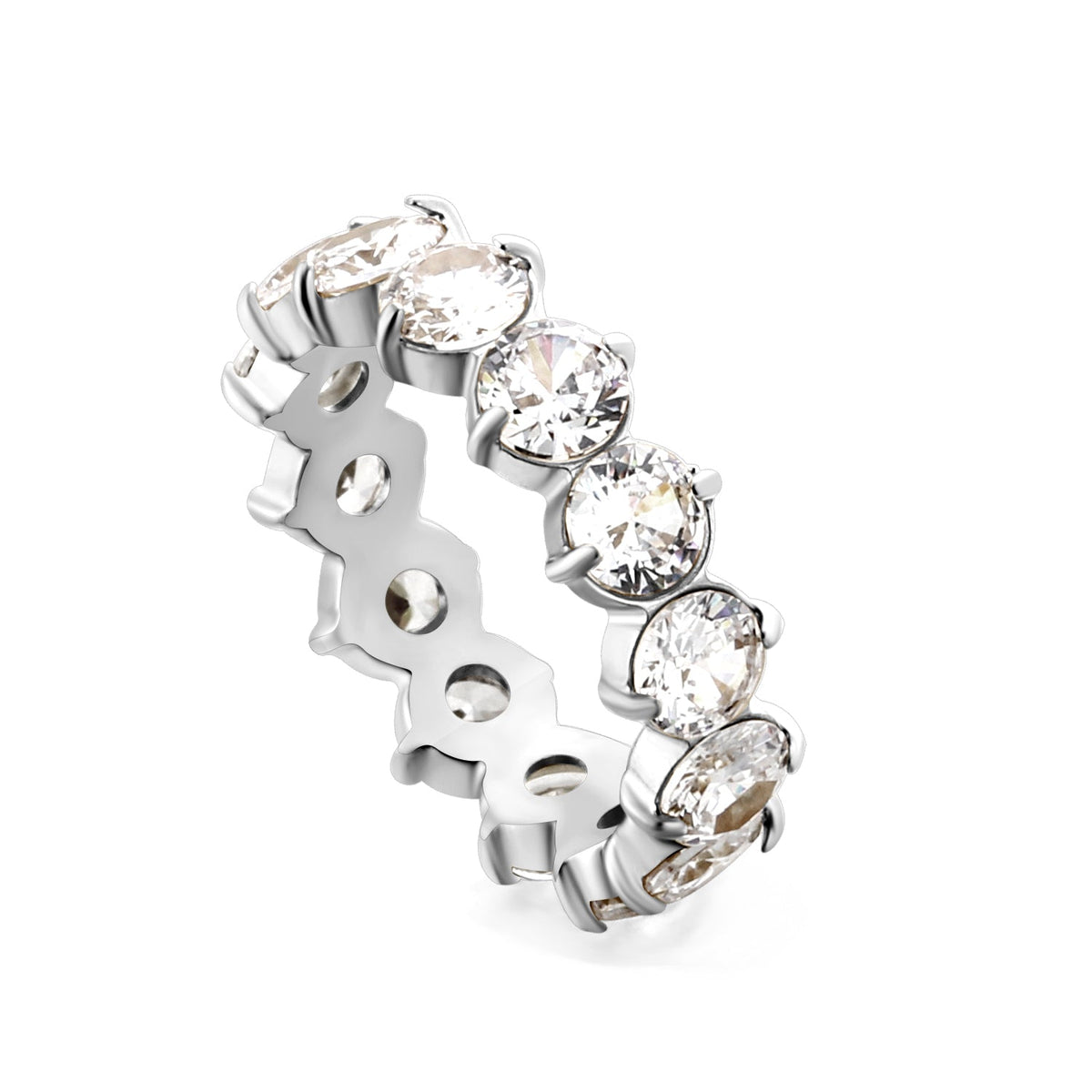 Single-band white diamond ring, steel-tone, size 6