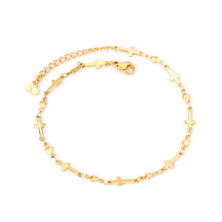 Gold Cross-Charm Anklet (23 + 5 cm)