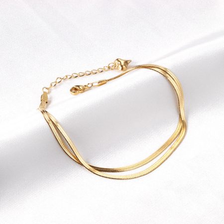 Gold-tone double-strand chain anklet with blade-style links (22 + 5 cm)