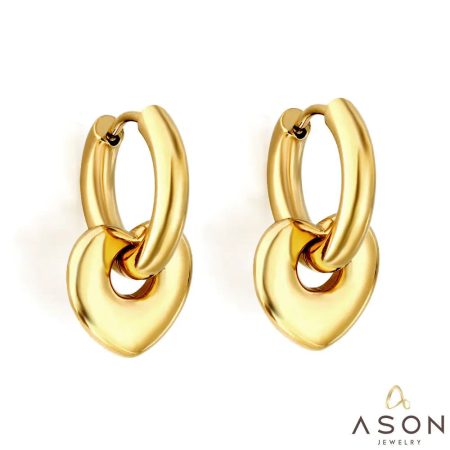 Gold-tone stud earrings with heart-shaped accents (Set of 3 pairs)