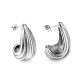 Vertical-striped teardrop-shaped oval stud earrings (17x30mm) – Steel-tone