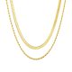 Same style as LPN232015) Double-layer necklace, steel-tone; 3mm x 40cm blade chain + 2mm x 45cm twisted chain (with 5cm extension) + 10 x 3mm rectangular tag.