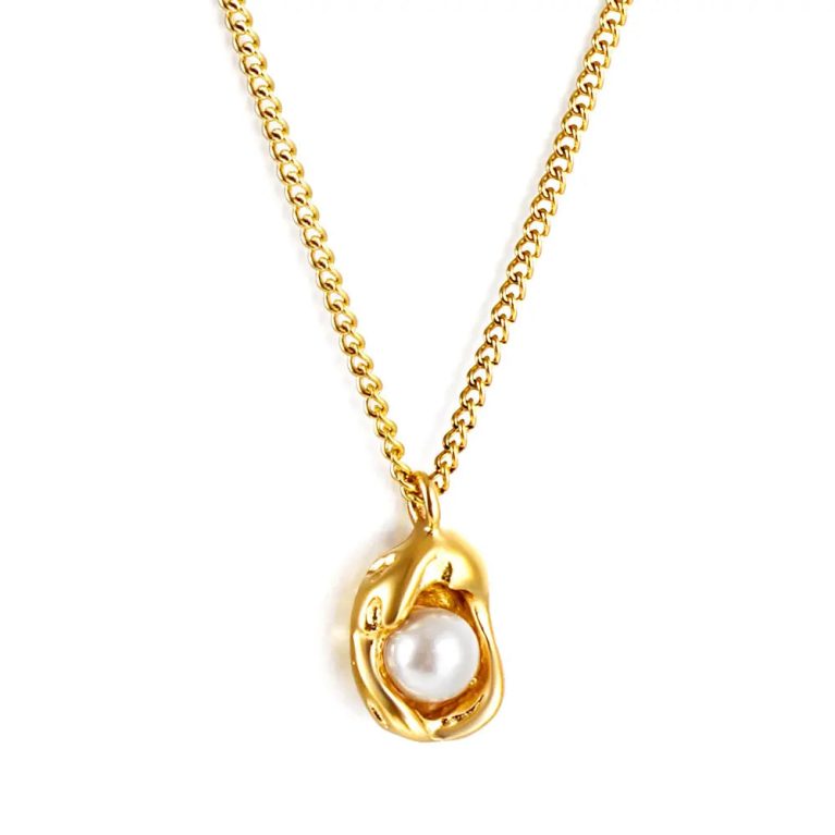 Gold-tone necklace with 8x11.4mm irregular-shaped faux white pearl pendant (40+5cm)